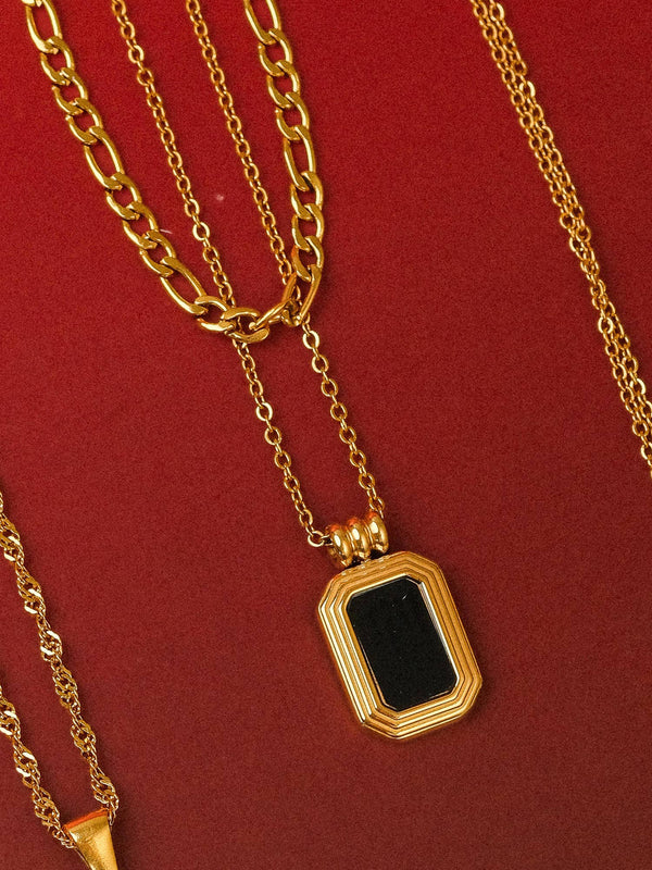 Mare 18K Gold Stack Necklace With Square Pendant