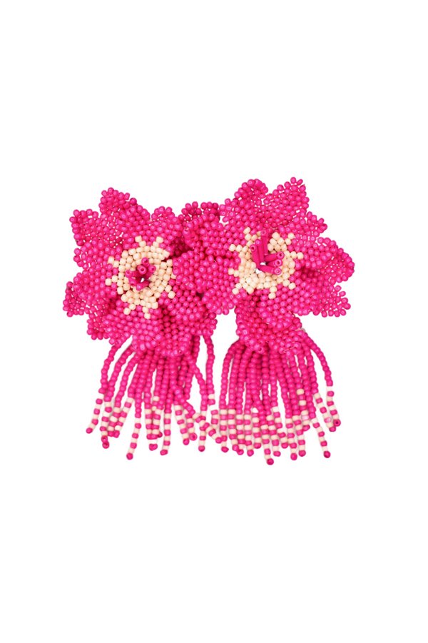 Pink Flower Fringe Earrings