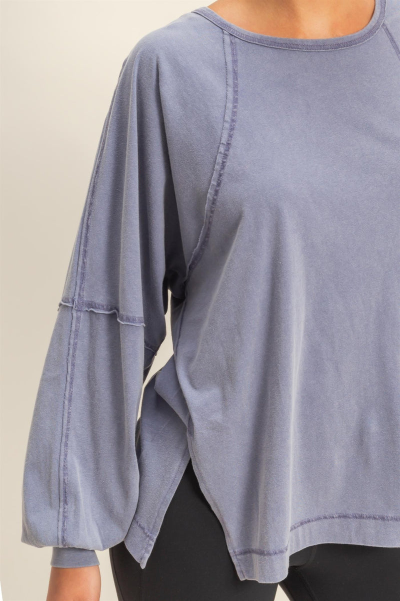Side Slit Tee - Dusty Indigo