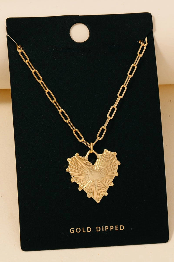 Gold Dipped Shining Heart Pendant Necklace