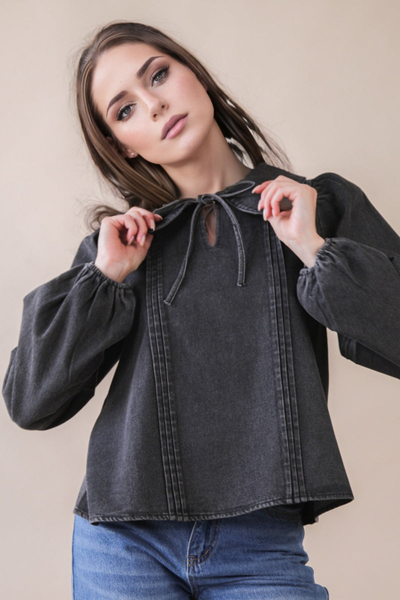 'Let's Get Going' Chambray Top