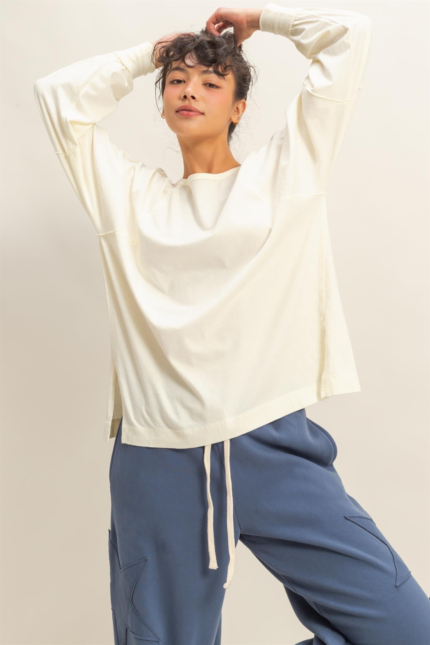 Side Slit Tee - Cream – Back Alley Boutique
