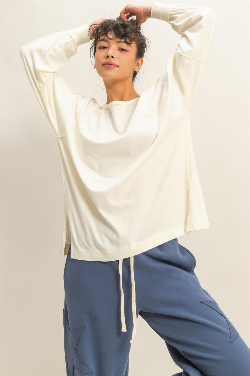 Side Slit Tee - Cream