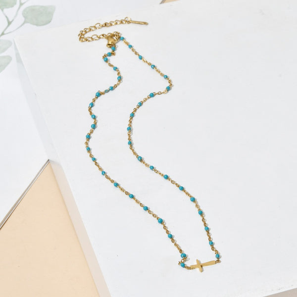 Tarnish Free Cross Necklace - Turquoise