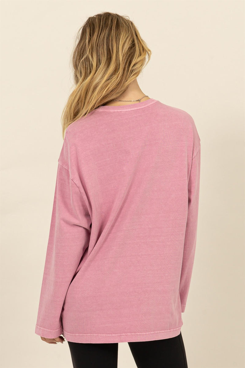 Oversized Long Sleeve Tee - Pink