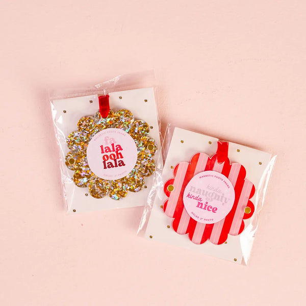 Scalloped Round Picture Frame Ornament - Confetti Pink