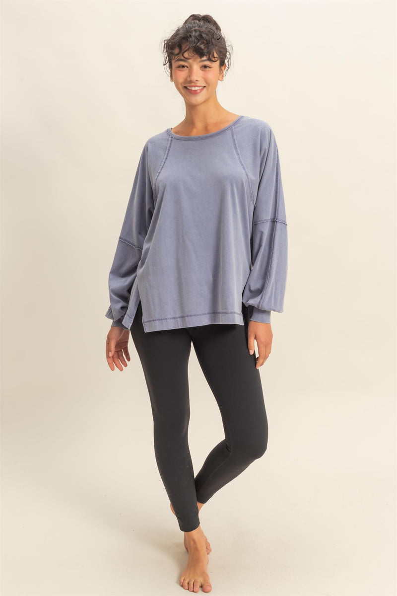 Side Slit Tee - Dusty Indigo