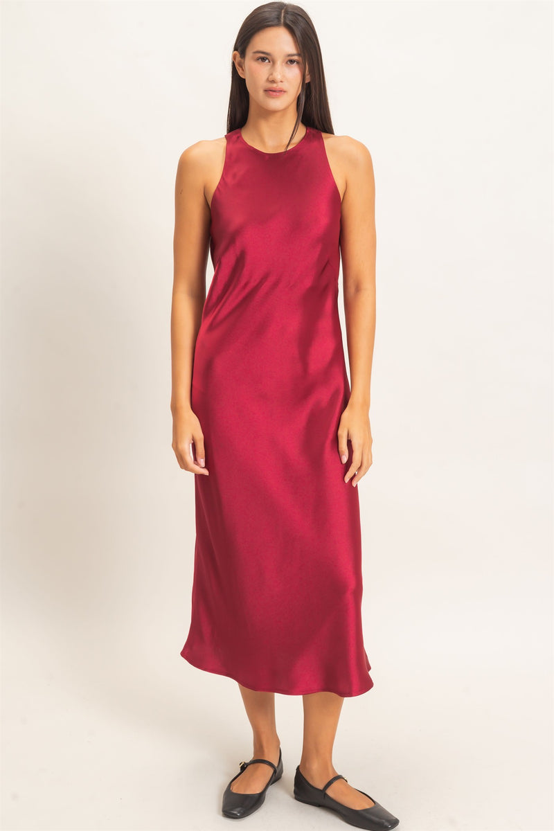 Sleeveless Satin Midi Dress