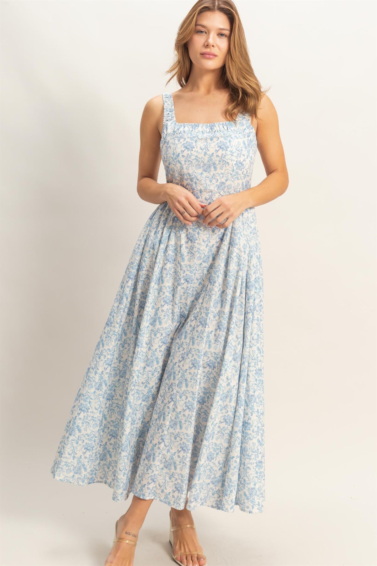 Floral Eyelet Pattern Scallop Lace Trim Midi Dress – Back Alley Boutique