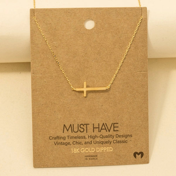 Side Cross Necklace - Gold