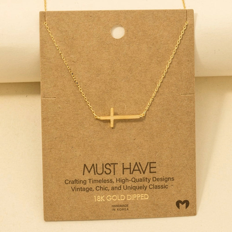 Side Cross Necklace - Gold