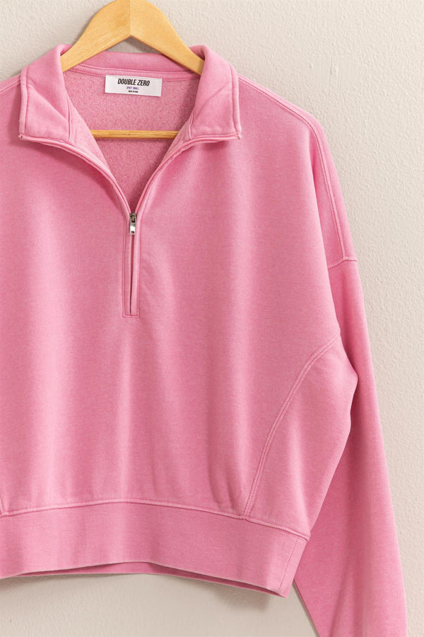 'Better Today' Half Zip Sweatshirt - Pink