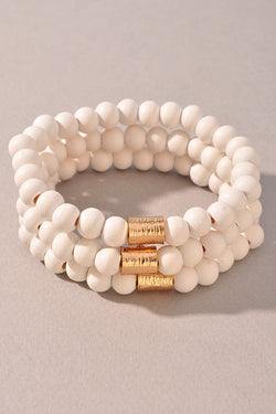 Gold Accent Beaded Bracelet Set - White