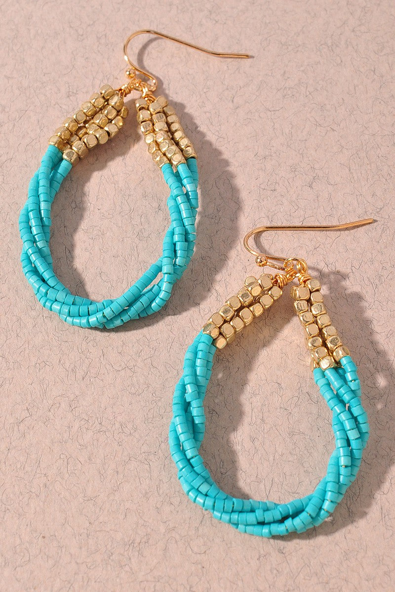 Beaded Twist Earrings - Turquoise