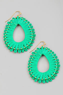 Raffia Teardrop Earrings - Green