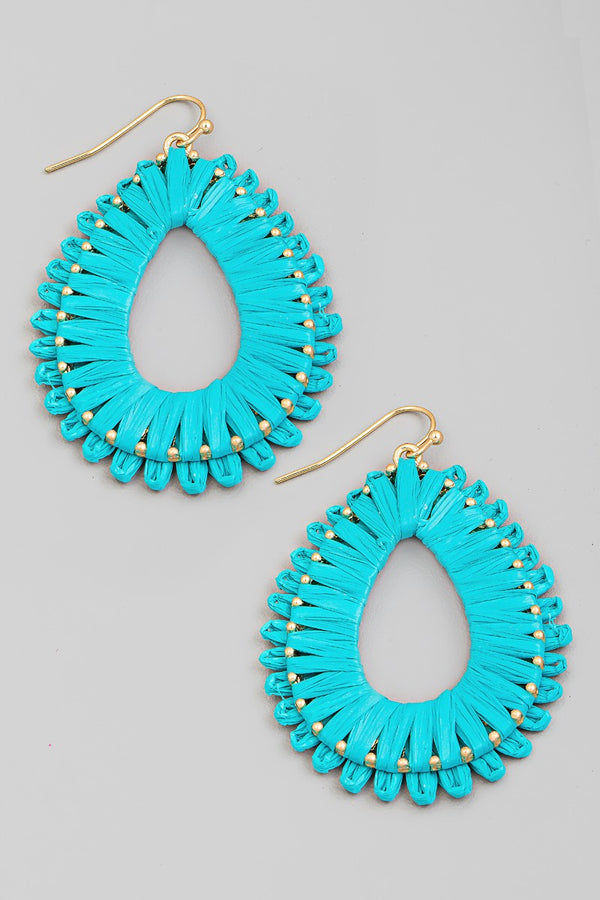 Raffia Teardrop Earrings - Turquoise