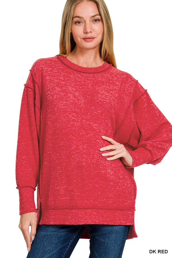 Brushed Oversized Sweater - Red