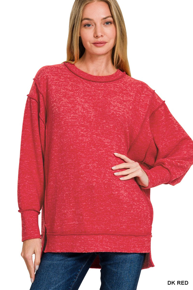 Brushed Oversized Sweater - Red
