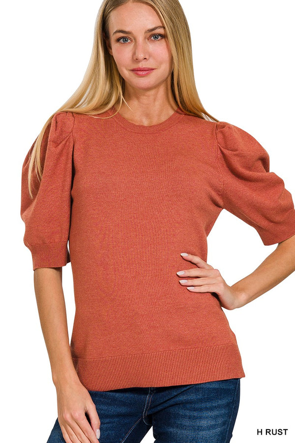 Puff Sleeve Sweater - Rust