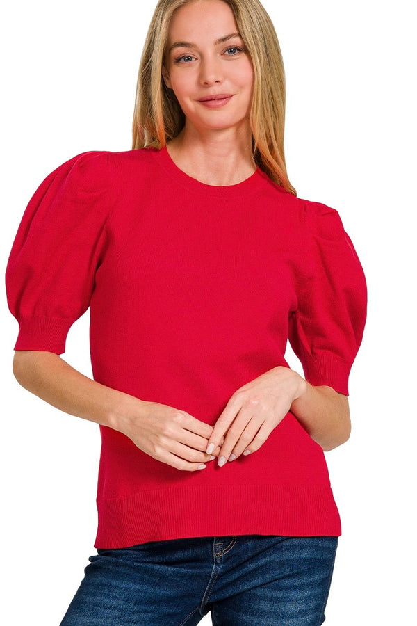 Puff Sleeve Sweater - Red