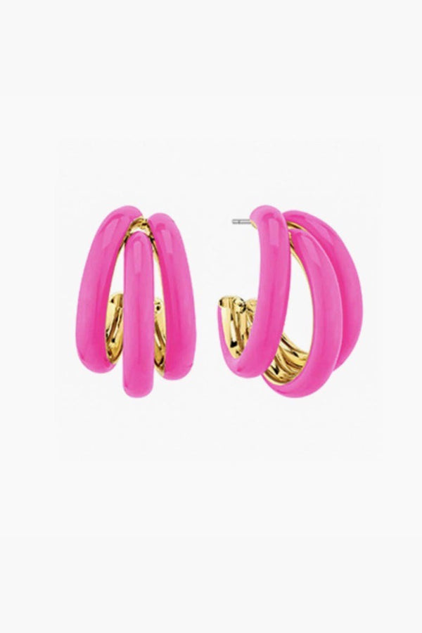 Petite Hot Pink Tri Hoop Earrings