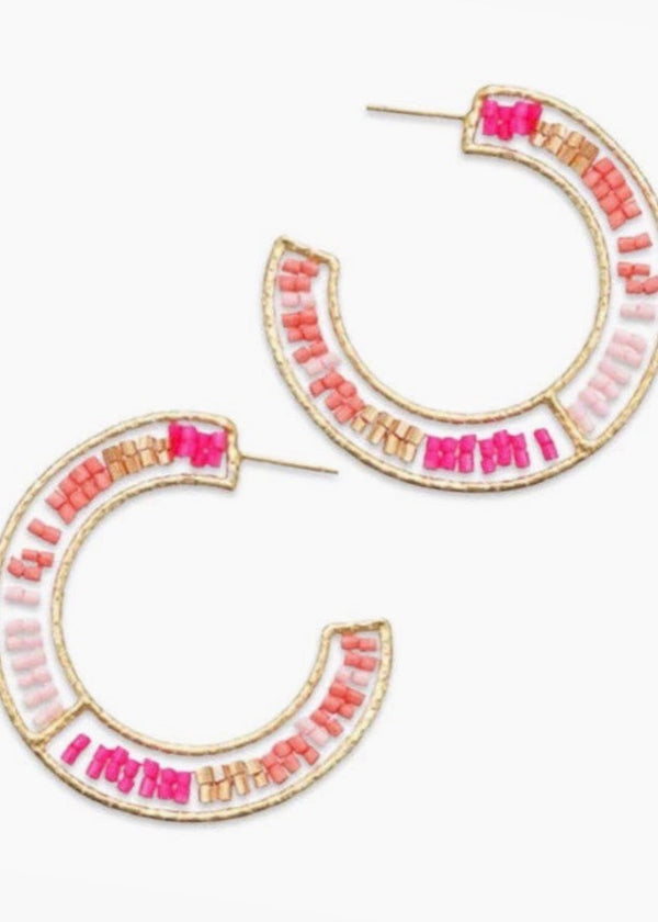 Pink Beaded Double Hoop Earrings