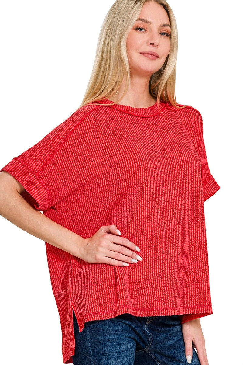 Ribbed Tee - Ruby