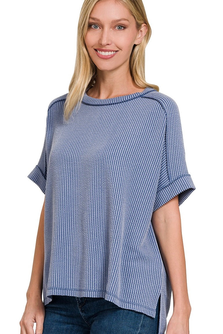 Ribbed Tee - Dusty Blue