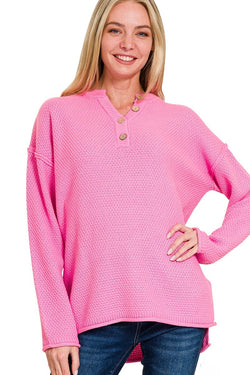 'You Know It' Henley Sweater - Pink