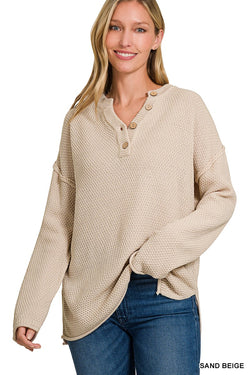 'You Know It' Henley Sweater - Beige