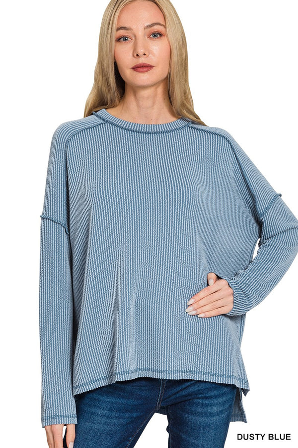Ribbed Long Sleeve Top - Dusty Blue