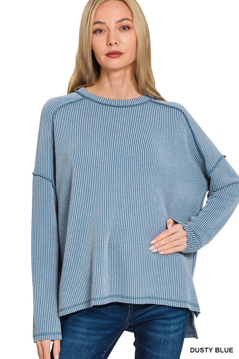 Ribbed Long Sleeve Top - Dusty Blue