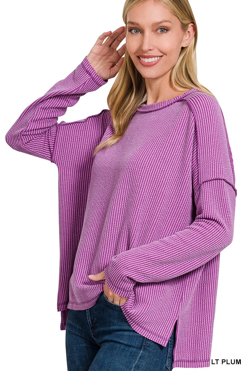 Ribbed Long Sleeve Top - Light Plum
