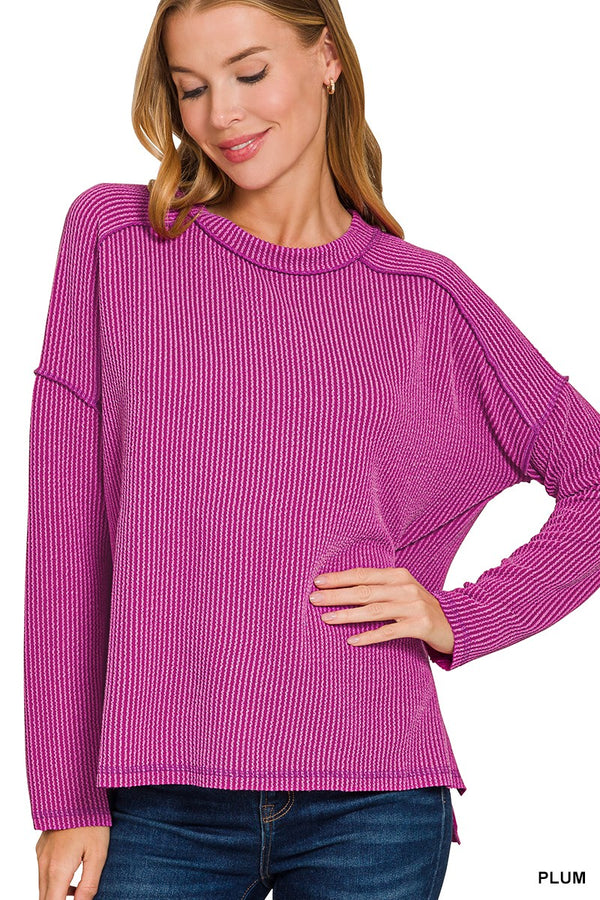 Ribbed Long Sleeve Top - Plum