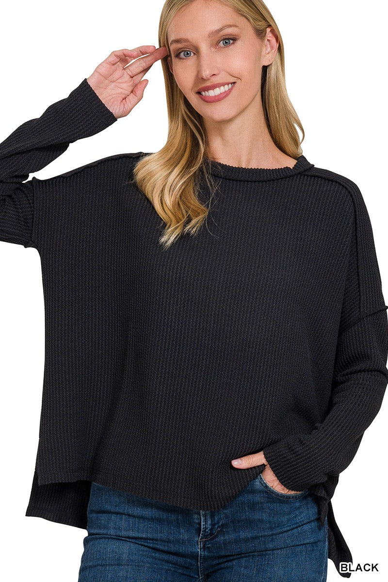 Ribbed Long Sleeve Top - Black