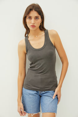 Ribbed Tank - Charcoal