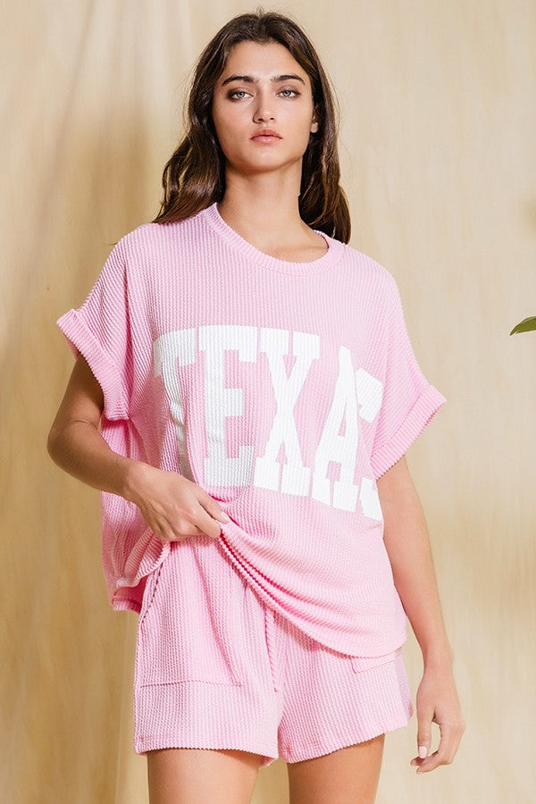 Texas Ribbed Tee - Pink