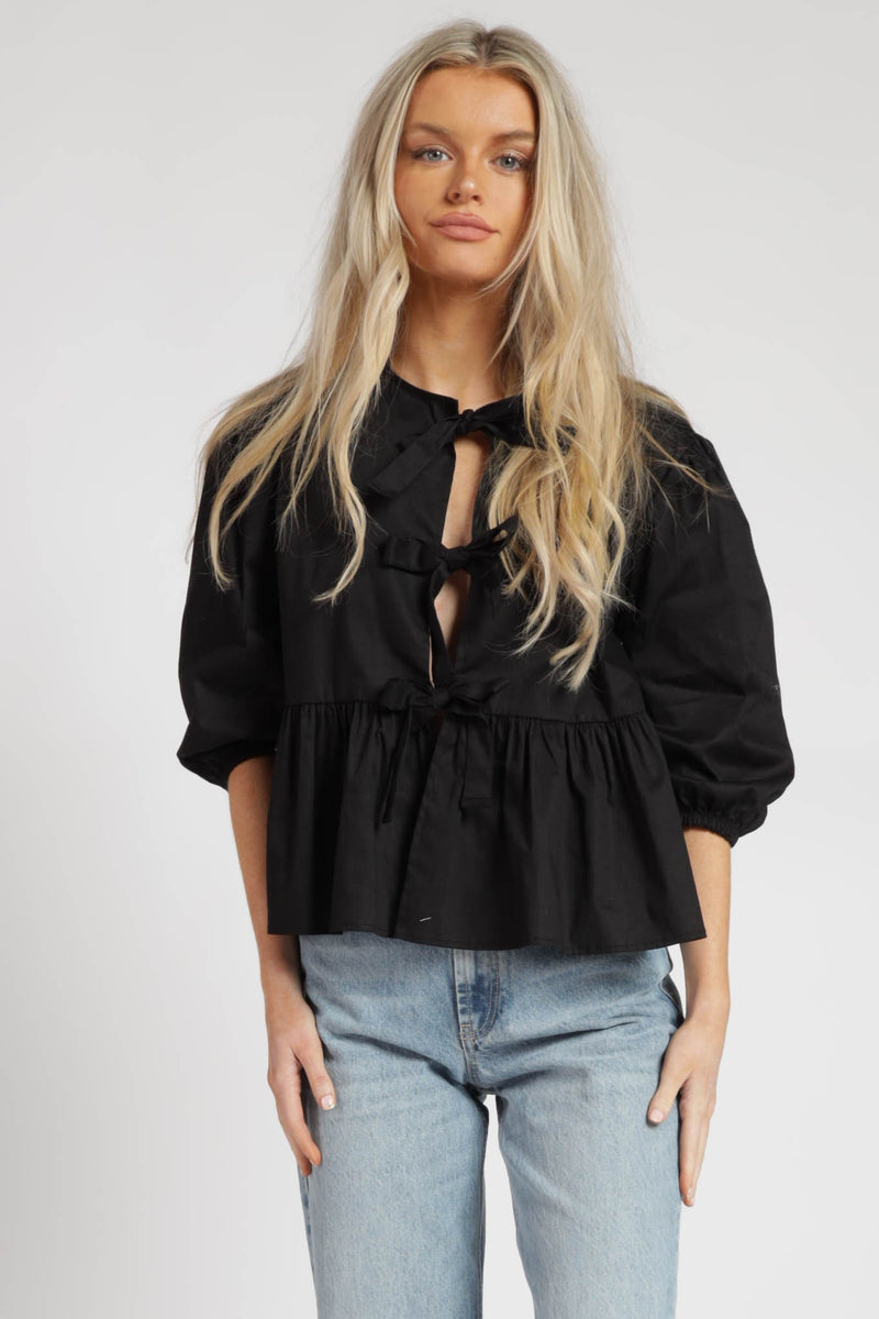 Tie Front Top - Black