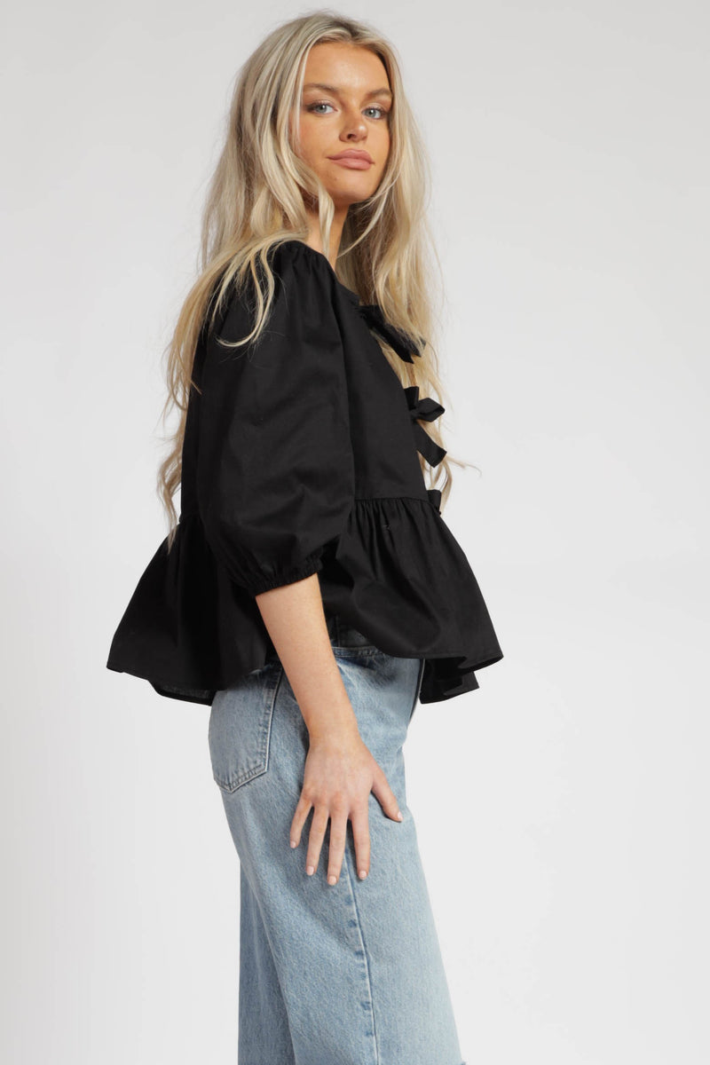 Tie Front Top - Black