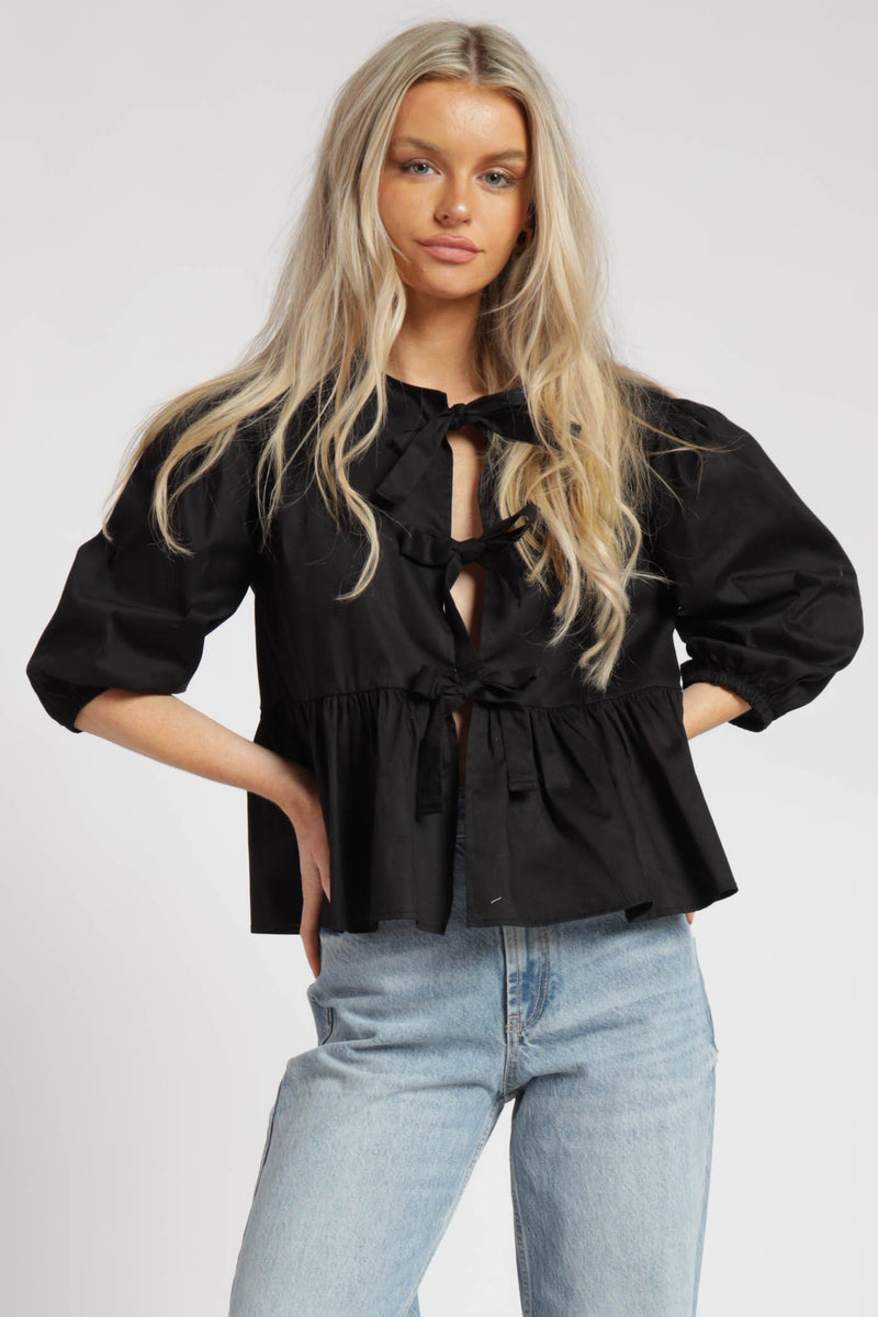 Tie Front Top - Black