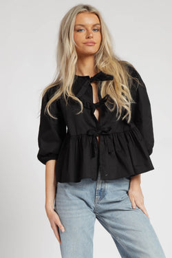 Tie Front Top - Black