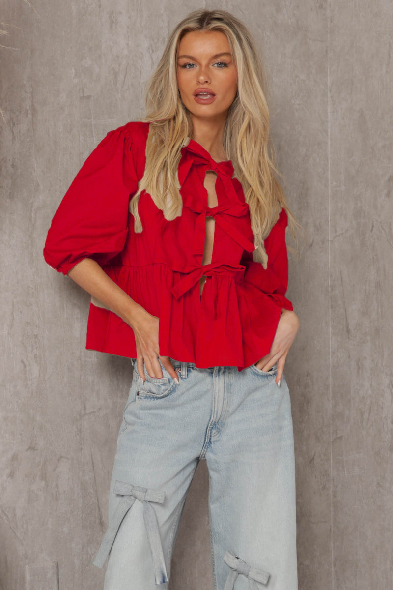 Tie Front Top - Red