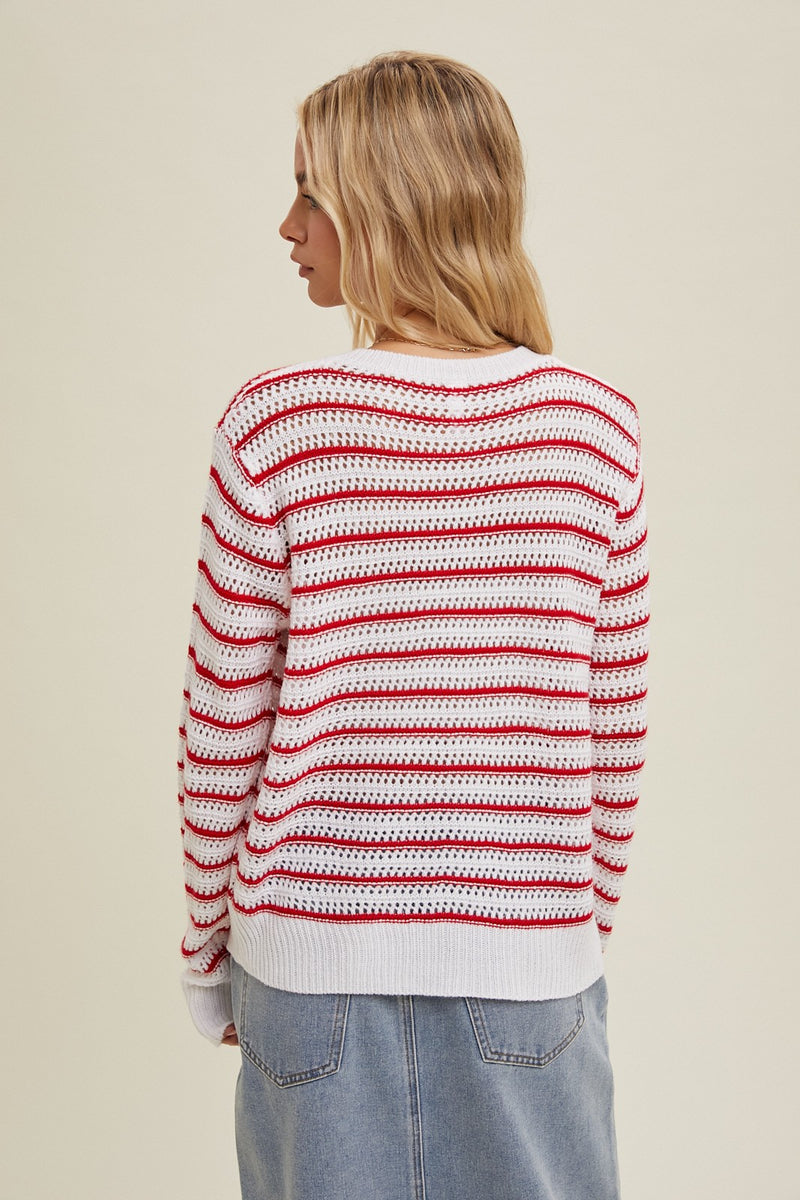 'Sweet Classic' Cardigan - Off White/Red