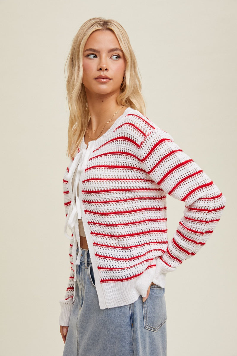 'Sweet Classic' Cardigan - Off White/Red