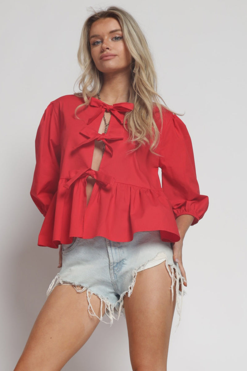 Tie Front Top - Red