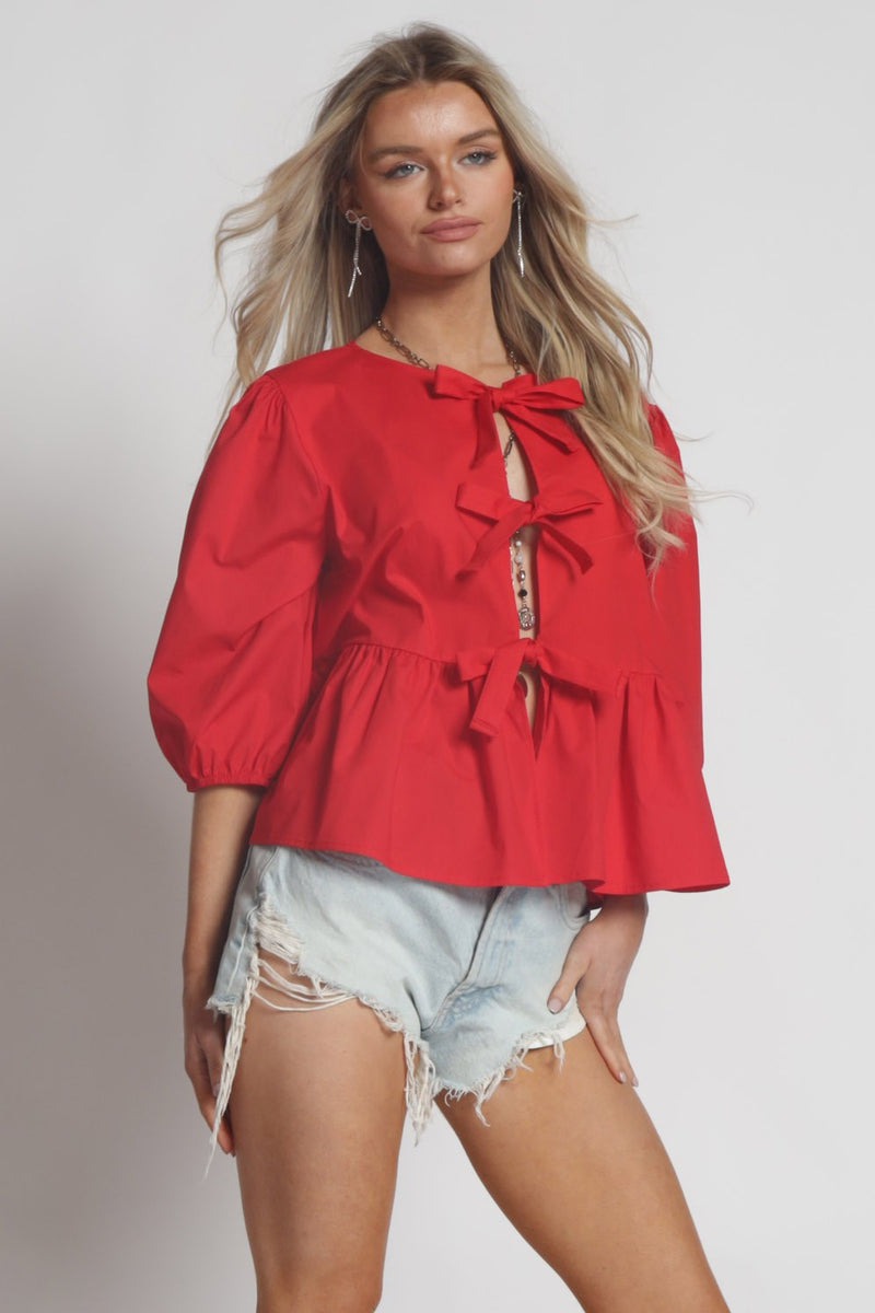 Tie Front Top - Red