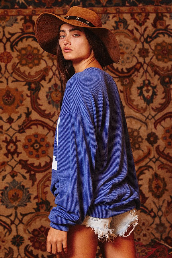 Texas Ribbed Sweatshirt - Royal Blue