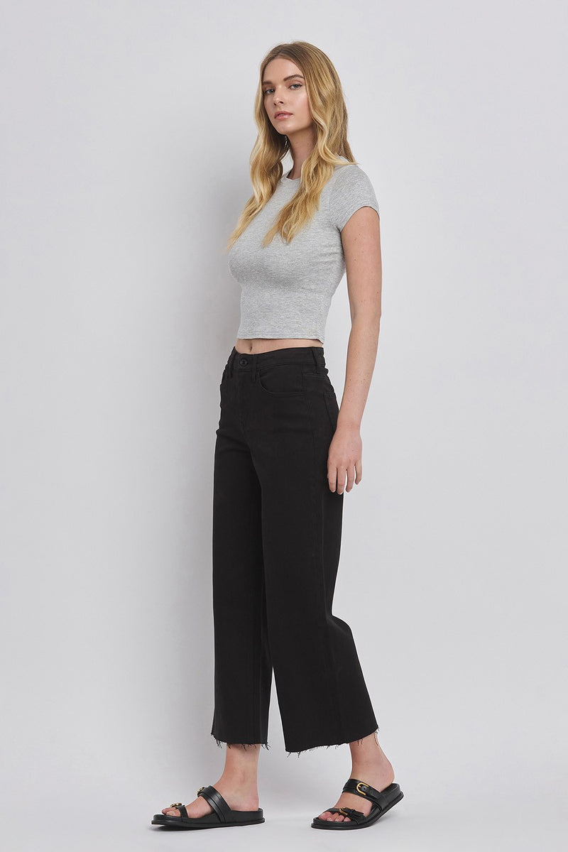 Vervet High Rise Black Crop Wide Leg Jeans