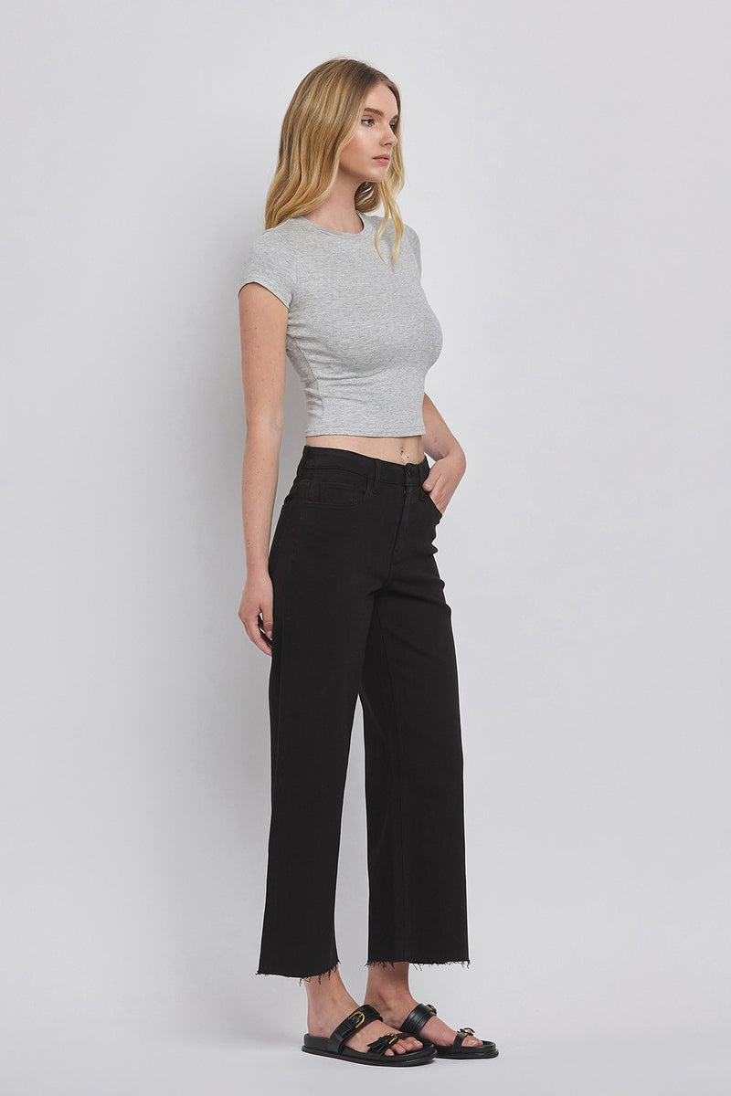 Vervet High Rise Black Crop Wide Leg Jeans