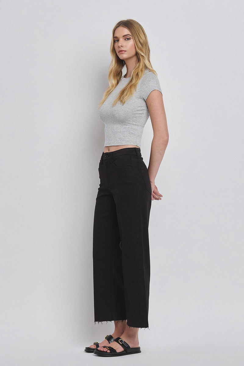 Vervet High Rise Black Crop Wide Leg Jeans